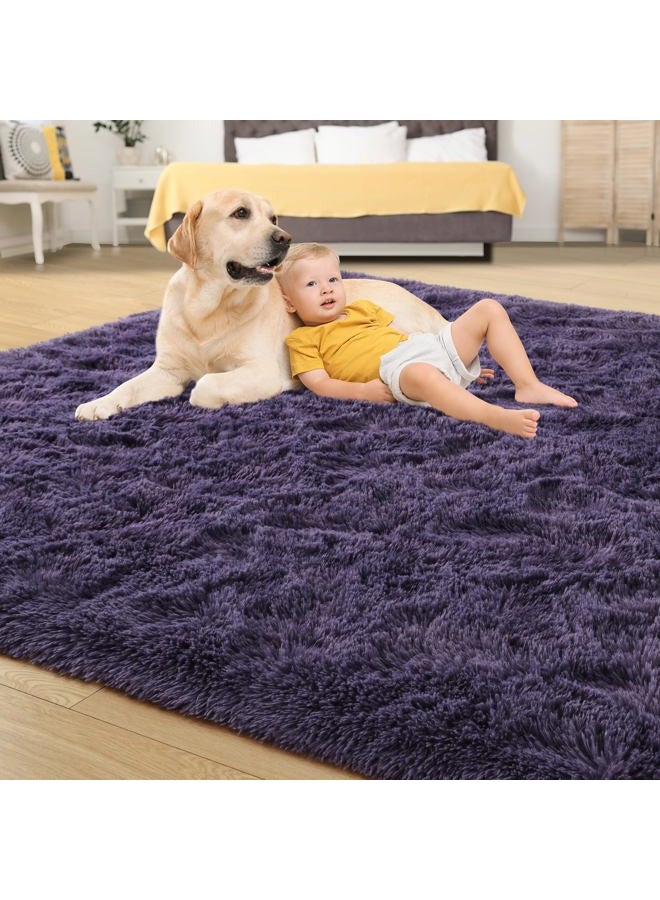 Tepook Super Soft Fluffy Rug for Bedroom, Modern Shaggy Fuzzy Kids Rugs for Living Room, Plush Indoor Nursery Home Decor Dorm Carpet with Non-Slip Bottom, Gray Purple, 4 X 6 Feet - Image 4