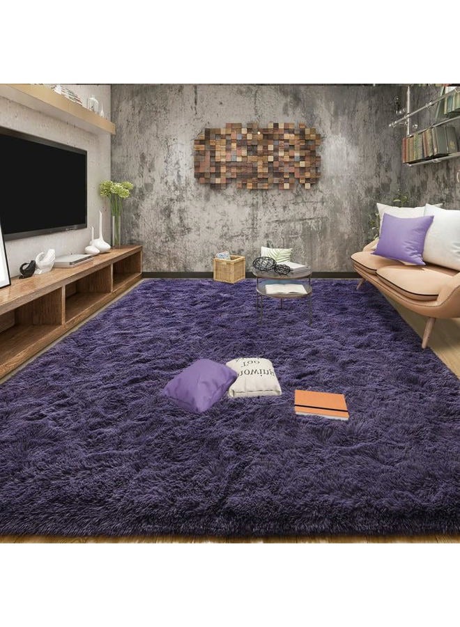 Tepook Super Soft Fluffy Rug for Bedroom, Modern Shaggy Fuzzy Kids Rugs for Living Room, Plush Indoor Nursery Home Decor Dorm Carpet with Non-Slip Bottom, Gray Purple, 4 X 6 Feet - Image 5