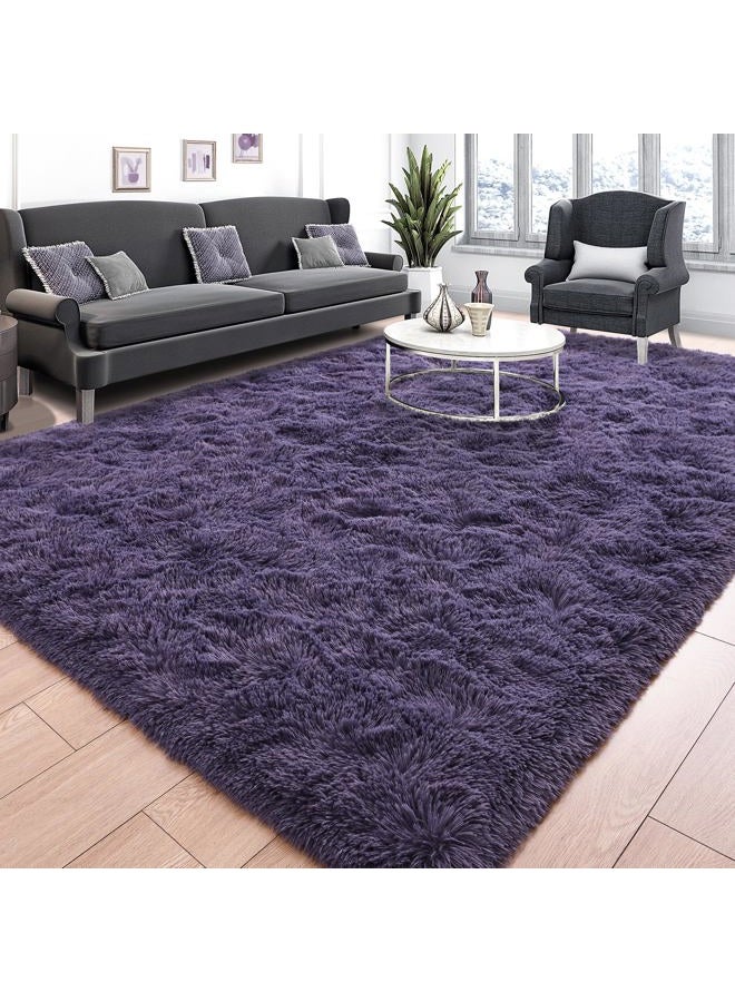 Super Soft Fluffy Rug for Bedroom, Modern Shaggy Fuzzy Kids Rugs for Living Room, Plush Indoor Nursery Home Decor Dorm Carpet with Non-Slip Bottom, Gray Purple, 4 X 6 Feet