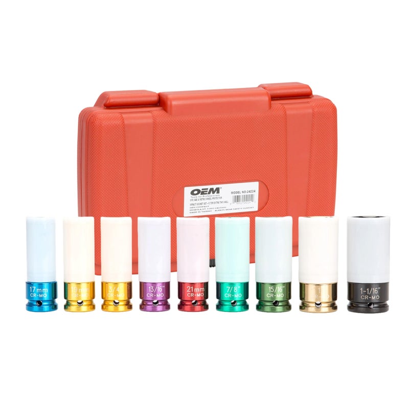 OEMTOOLS 24224 9 Piece 12 Drive Wheel Protector Impact Socket Set Extra Thin Wall Socket Set Keeps Lug Nuts and Wheels Protected SAE Metric Sockets