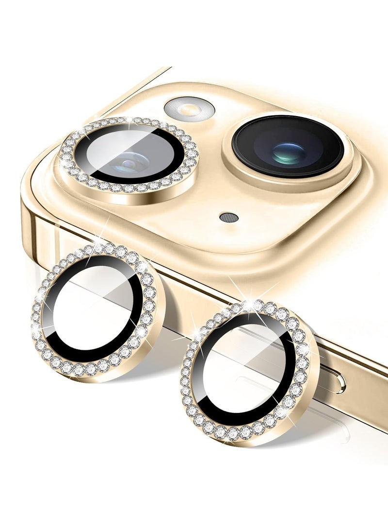 ELTRAZONE "Gold Diamond Camera Lens Protector for iPhone 16/16 Plus – Bling Tempered Glass Cover with Automatic Alignment Metal Rings and Glitter Film Stickers" - Image 1