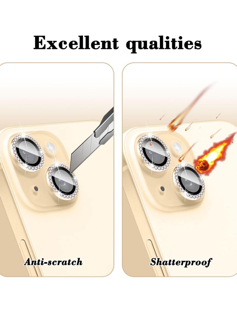 ELTRAZONE "Gold Diamond Camera Lens Protector for iPhone 16/16 Plus – Bling Tempered Glass Cover with Automatic Alignment Metal Rings and Glitter Film Stickers" - Image 4