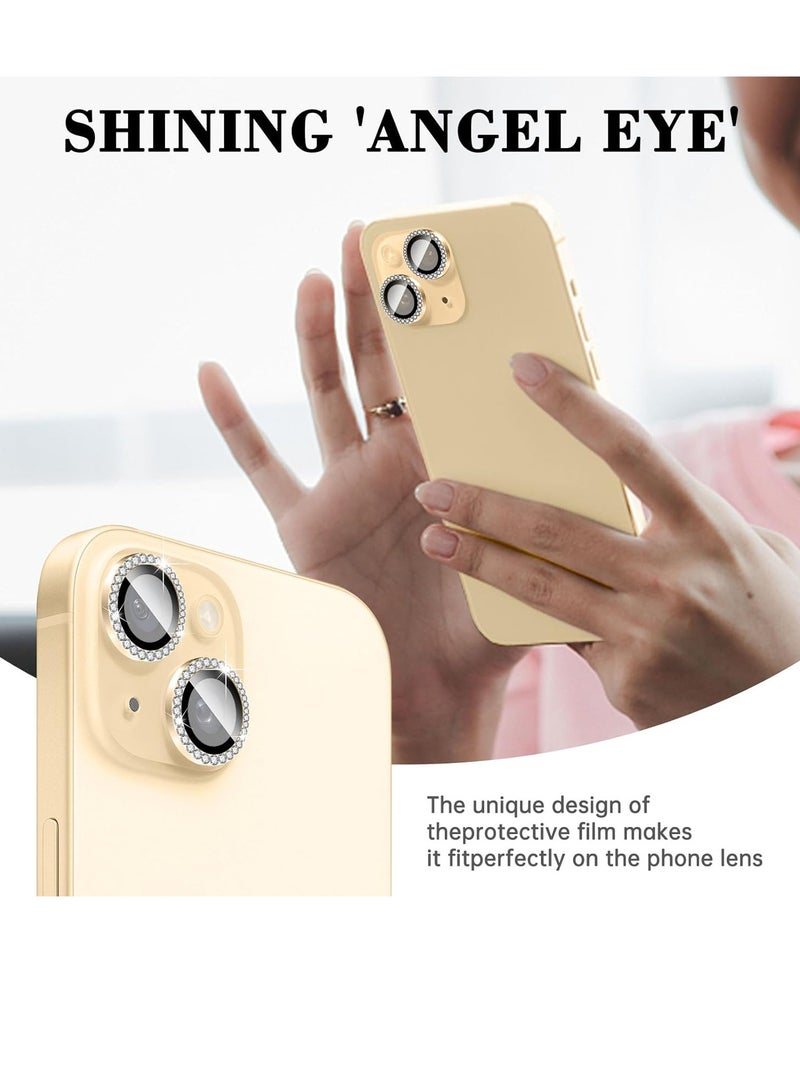 ELTRAZONE "Gold Diamond Camera Lens Protector for iPhone 16/16 Plus – Bling Tempered Glass Cover with Automatic Alignment Metal Rings and Glitter Film Stickers" - Image 3