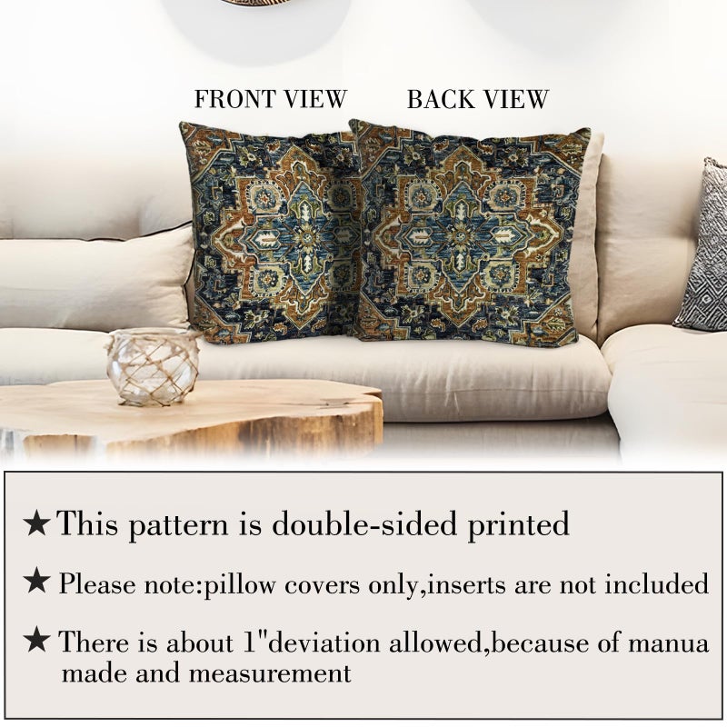 BUAEL Boho Throw Pillow Covers 20x20 inch Set of 2,Bohemian Vintage Carpet Pattern Antique Ethnic Decor Double Sided Pattern Cushion Cover Soft Pillow Case Living Sofa Room Bed Square Pillow Cover - Image 3