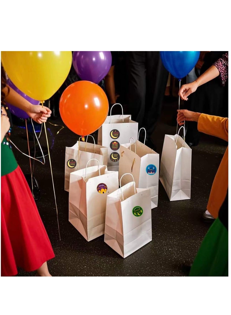 24 Pieces White Paper Bags  Gift Bags with Comfortable Handle and Ramadan Kareem Decorative Stickers(Random 24pcs) - Image 4