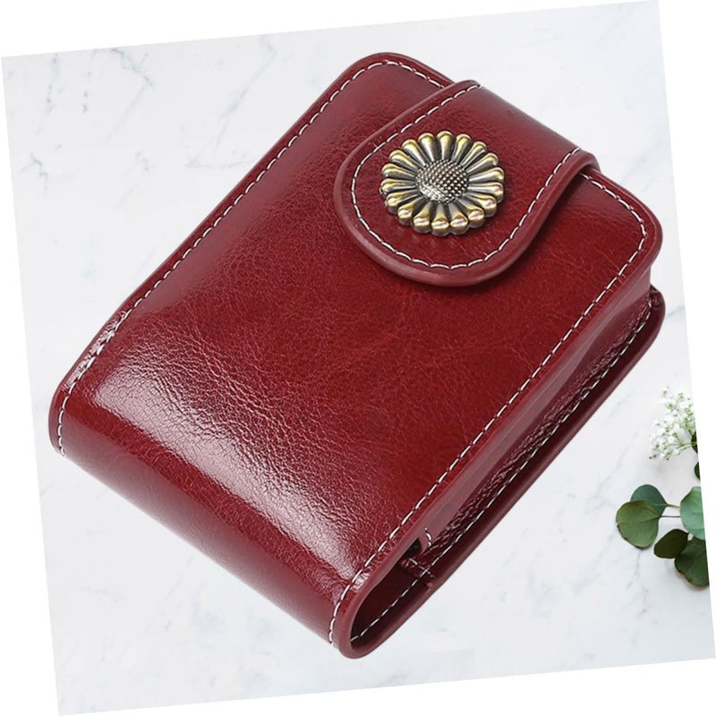 PU Leather Lipstick Pouch with Built-in Mirror Portable Lip Gloss Case for Women Cosmetic Makeup Bag Elegant Wine Red Cosmetic Holder for Travel and Daily Use - Image 5