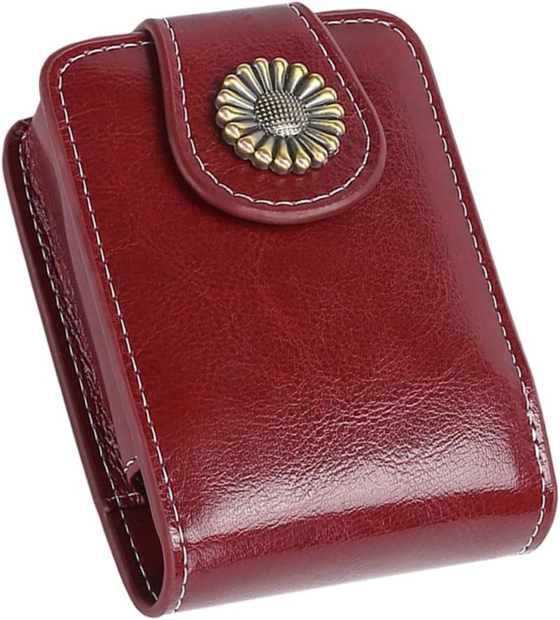 PU Leather Lipstick Pouch with Built-in Mirror Portable Lip Gloss Case for Women Cosmetic Makeup Bag Elegant Wine Red Cosmetic Holder for Travel and Daily Use - Image 1
