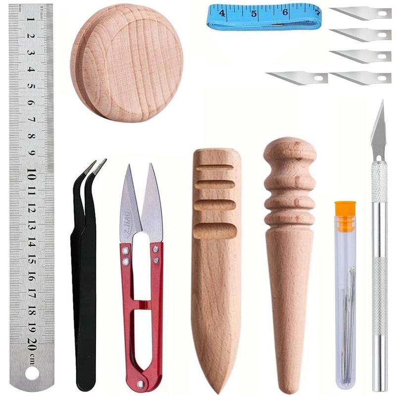 DIY Crafts DIY Crafts Wood Leather Edge Slicker, Edge Burnisher Leather Polished Grinding Set Smooth Grooves Leather Craft Tools,One Set for DIY Leather Craft, Making Leather & Other Accessories (Pack of 2 Sets) - Image 3