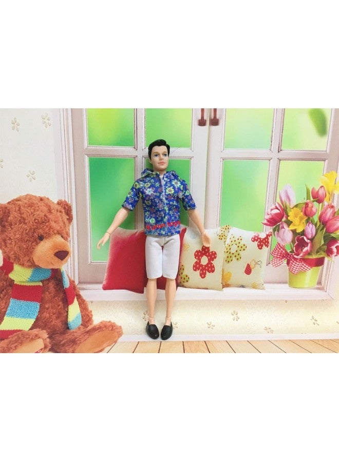 Men's Ken Dress Doll Clothes Prince Ken Suit Sportswear Top Pants Shirt Two-Piece Set Boys-Color:Flower Jacket + White Pants +11 Joints + Head + Shoes - Image 1
