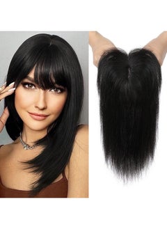 REECHO Eecho Hair Toppers For Women Real Human Hair Hair Toppers With Bangs Topper Hair Pieces For Women With Thinning Hair Clip In Hair Topper Top Hair Extensions 10 Inch Jet Black  - Image 2