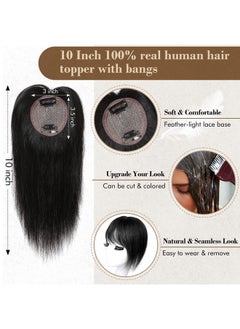 REECHO Eecho Hair Toppers For Women Real Human Hair Hair Toppers With Bangs Topper Hair Pieces For Women With Thinning Hair Clip In Hair Topper Top Hair Extensions 10 Inch Jet Black  - Image 3
