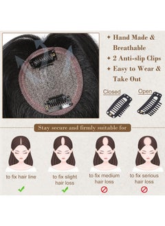 REECHO Eecho Hair Toppers For Women Real Human Hair Hair Toppers With Bangs Topper Hair Pieces For Women With Thinning Hair Clip In Hair Topper Top Hair Extensions 10 Inch Jet Black  - Image 4