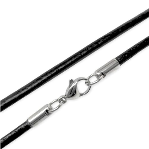 Loralyn Designs 3mm Thick Black Leather Necklace Cord with Stainless Steel Clasps (18 Inch) - Image 1