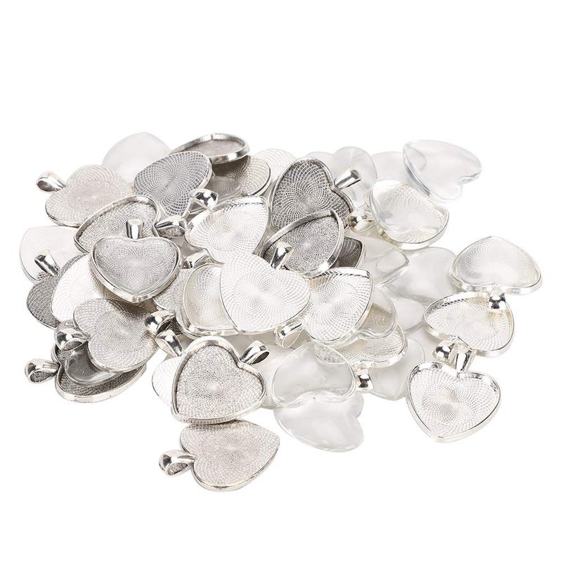 كلاراكو قلادة على شكل قلب، 60 قطعة من صواني القلادة، حامل قلادة على شكل قلب، حامل قلادة، قاعدة كابوشون مع كابوشون زجاجي - Image 1