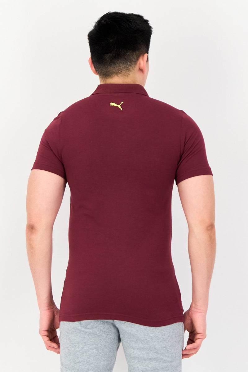 PUMA Men Slim Fit Brand Logo Short Sleeves Outdoor Polo Shirt, Maroon - Image 2