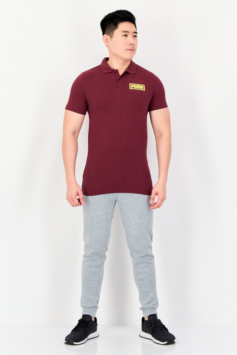 PUMA Men Slim Fit Brand Logo Short Sleeves Outdoor Polo Shirt, Maroon - Image 3