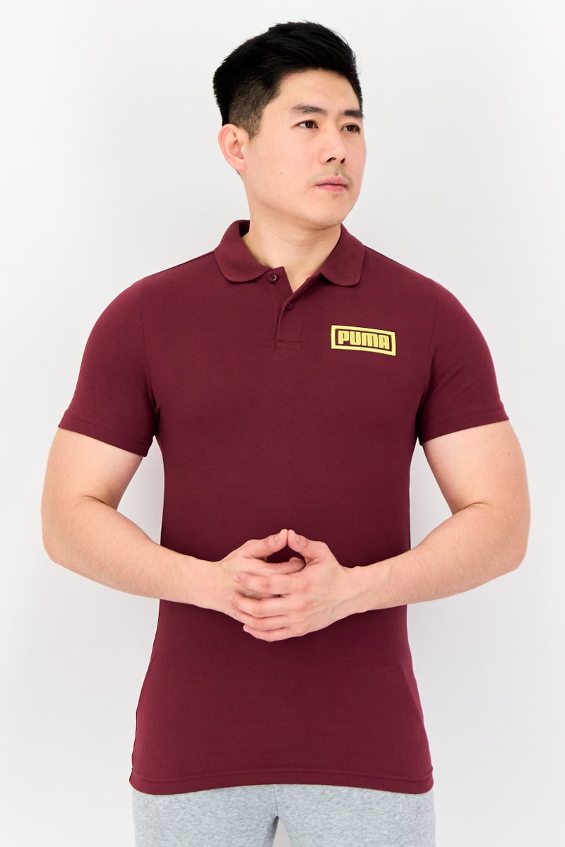 PUMA Men Slim Fit Brand Logo Short Sleeves Outdoor Polo Shirt, Maroon - Image 1