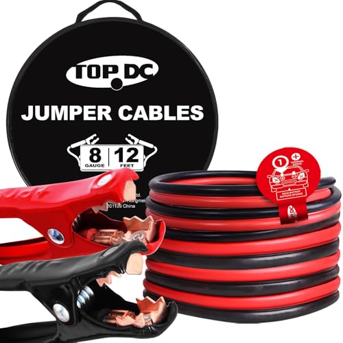 TOPDC 8 Gauge 12 Feet Jumper Cables for Car Battery Heavy Duty Automotive Booster Cables for Jump Starting Dead or Weak Batteries with Carry BagTDP0812 - Image 1