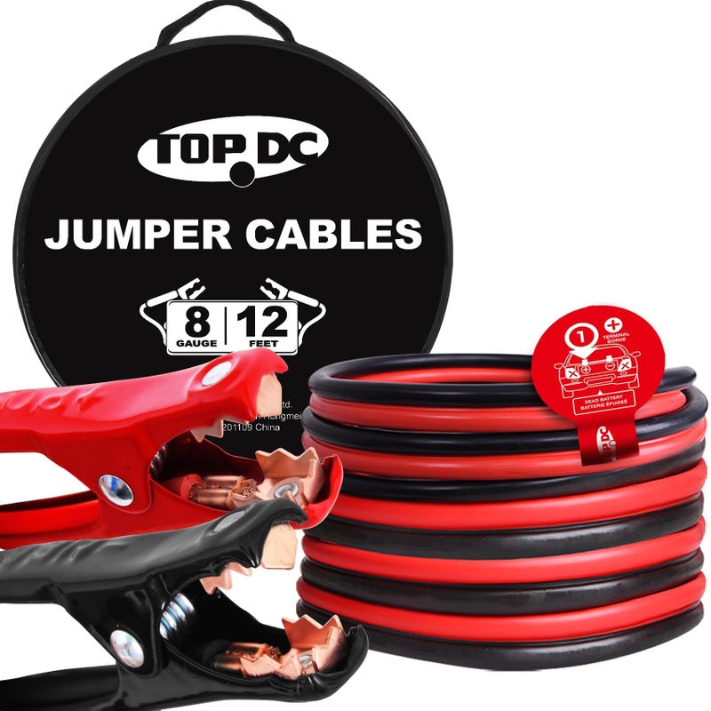 TOPDC 8 Gauge 12 Feet Jumper Cables for Car Battery Heavy Duty Automotive Booster Cables for Jump Starting Dead or Weak Batteries with Carry BagTDP0812 - Image 2
