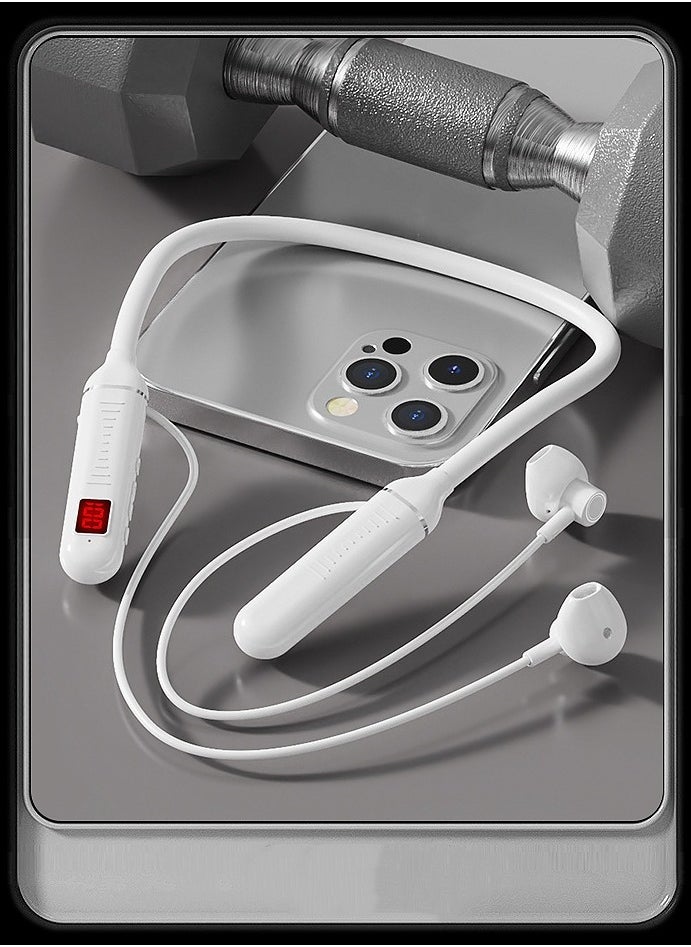 Generic New neck-mounted wireless Bluetooth headset with digital display and ultra-long standby in-ear wireless sports headset (pearl white)  - Image 2