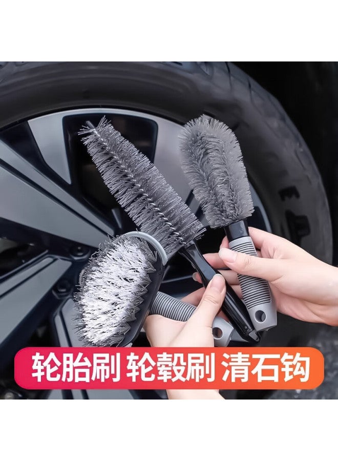 Pinyu Car Wheel Brush, Tire Brush, Car Washing And Detailing Cleaning Tool, Stain Removal And Gap Cleaning, Soft And Hard Bristle Brush Set, Three-piece Kit - Image 1