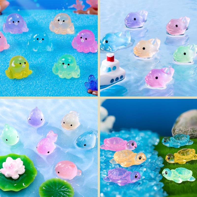 Lugailly Mini Resin Ocean Animals to Hide 72 PCS Luminous Tiny Miniature Figurines Bulk Glow in The Dark Include Little Octopus Small Turtle Dolphin Fish for Aquarium Garden Micro Landscape - Image 5