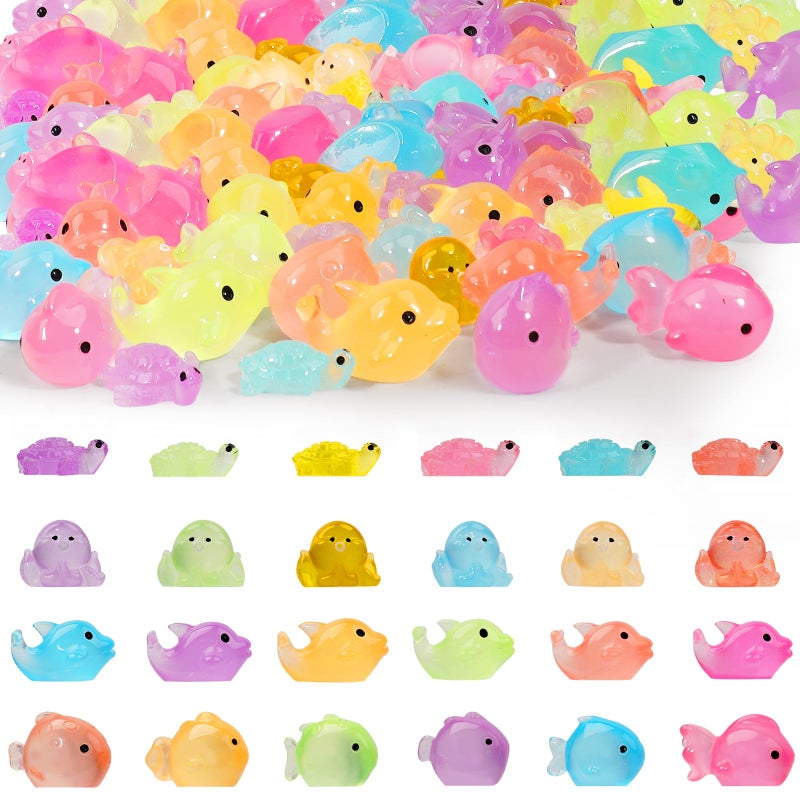 Lugailly Mini Resin Ocean Animals to Hide 72 PCS Luminous Tiny Miniature Figurines Bulk Glow in The Dark Include Little Octopus Small Turtle Dolphin Fish for Aquarium Garden Micro Landscape - Image 1