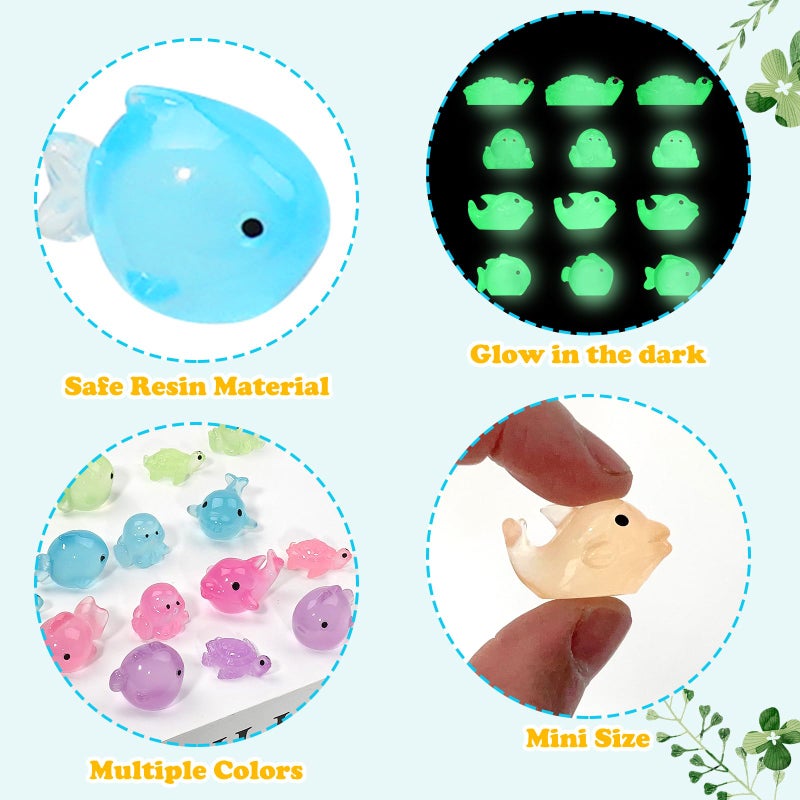 Lugailly Mini Resin Ocean Animals to Hide 72 PCS Luminous Tiny Miniature Figurines Bulk Glow in The Dark Include Little Octopus Small Turtle Dolphin Fish for Aquarium Garden Micro Landscape - Image 3
