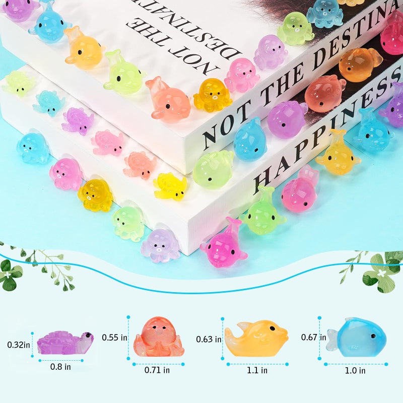 Lugailly Mini Resin Ocean Animals to Hide 72 PCS Luminous Tiny Miniature Figurines Bulk Glow in The Dark Include Little Octopus Small Turtle Dolphin Fish for Aquarium Garden Micro Landscape - Image 2