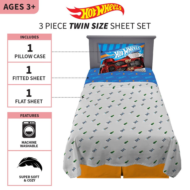 Franco Kids Bedding Super Soft Sheet Set  3 Piece Twin Size  Hot Wheels - Image 3