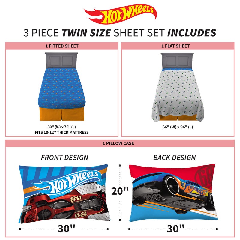 Franco Kids Bedding Super Soft Sheet Set  3 Piece Twin Size  Hot Wheels - Image 4