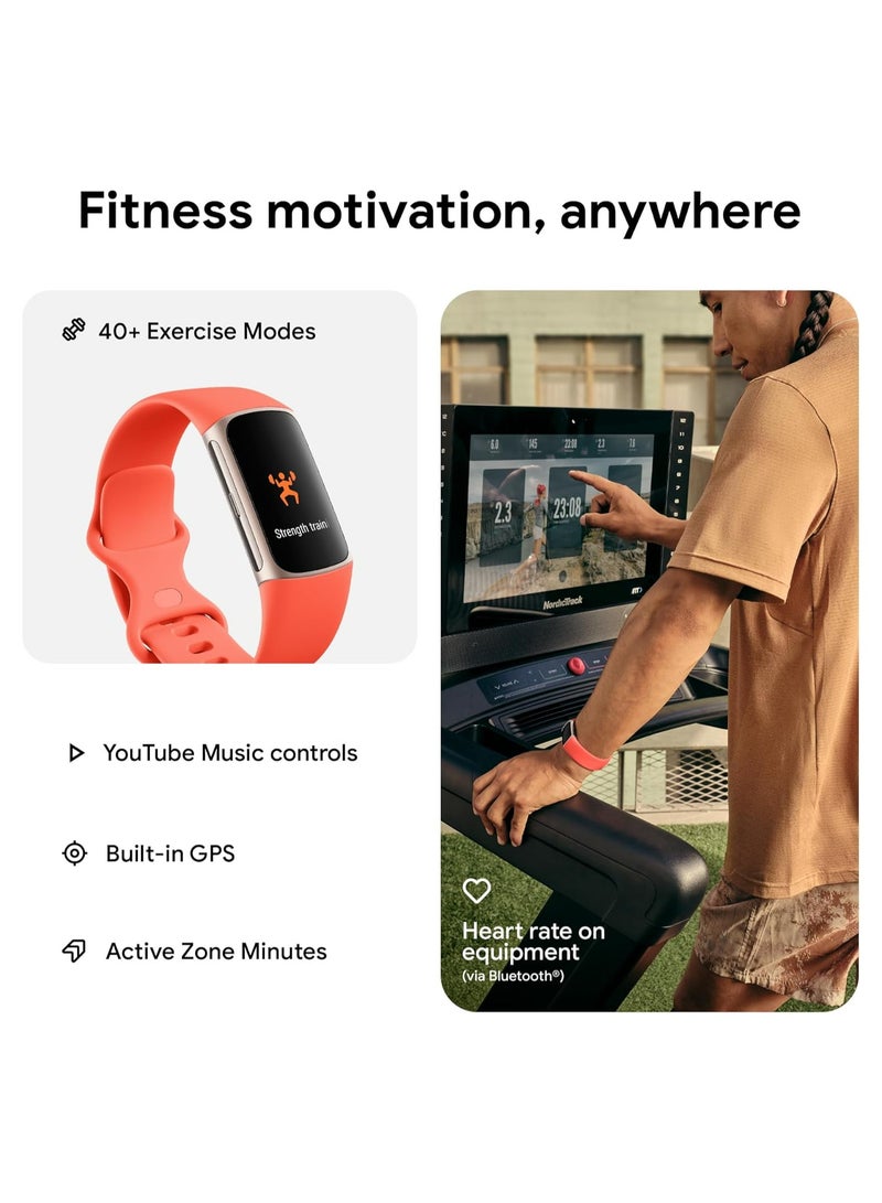 Fitbit Charge 6 Fitness Tracker with Google apps, Heart Rate on Exercise Equipment, GPS, Health Tools and More, Coral/Light Gold, One Size (S & L Bands Included) - Image 4