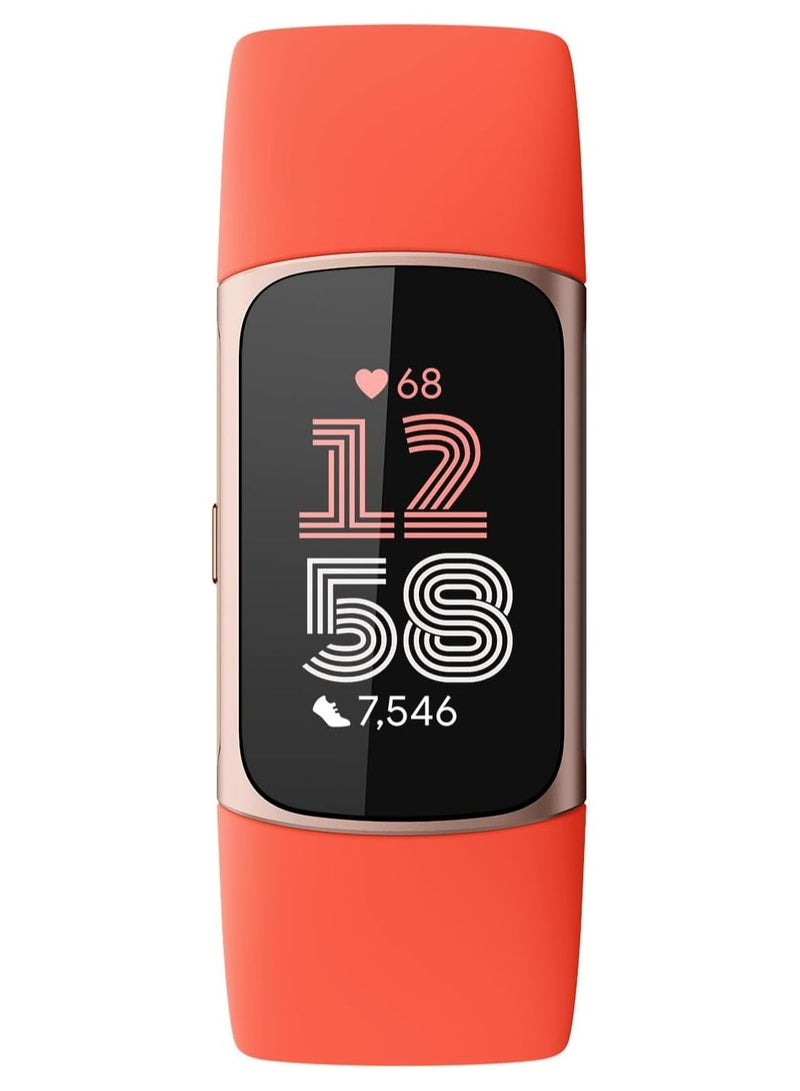 Fitbit Charge 6 Fitness Tracker with Google apps, Heart Rate on Exercise Equipment, GPS, Health Tools and More, Coral/Light Gold, One Size (S & L Bands Included) - Image 2