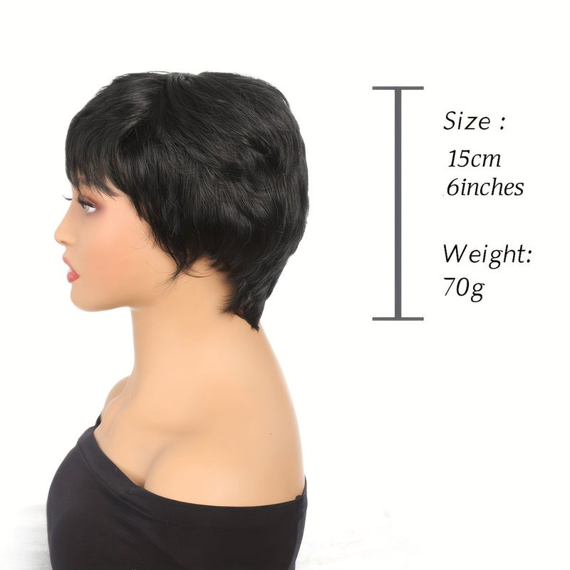 Ynthetic Highlight Mixed Black Straight Bob Pixie Cut Wig For Women Heat Fiber 6inch 100% Density DM29 - Image 4