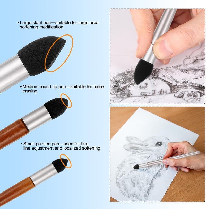 EVALUEMART 3 Size Blending Stump Artist Blending Sponge Pen, 1 Set Washable Reusable Rubbing Sponge Brush Sketch Modification Sponge Pen Art Blenders Tool for Drawing Correction, Brown Red - Image 4