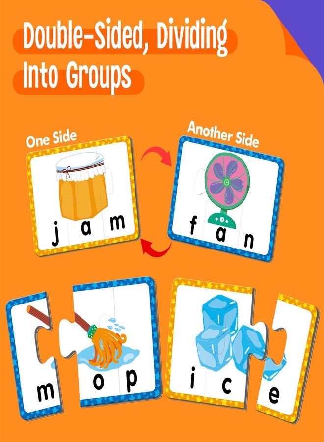 SpriteGru 24 Set 3-Letter Word Puzzle Cards, 72 PCS Self Correcting Word Spelling Puzzles, Double Sided Puzzle Cards for Kindergarten Preschool Learning - Image 3