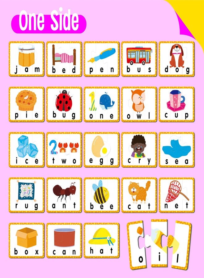 SpriteGru 24 Set 3-Letter Word Puzzle Cards, 72 PCS Self Correcting Word Spelling Puzzles, Double Sided Puzzle Cards for Kindergarten Preschool Learning - Image 4