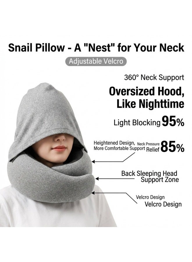 Memory Foam Hooded Neck Pillow Adjustable U Shape Travel Support - Image 2