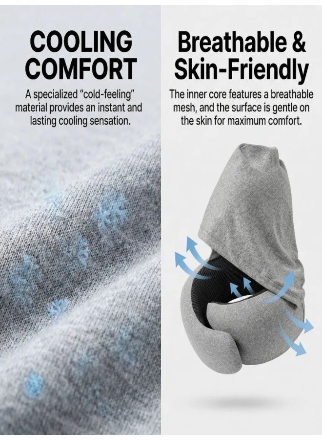 Memory Foam Hooded Neck Pillow Adjustable U Shape Travel Support - Image 5