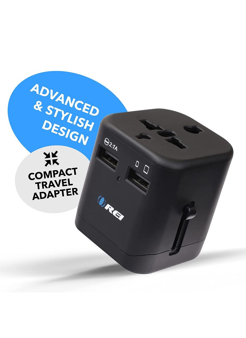 OREI OREI Worldwide Universal Travel Adapter with Dual USB Ports 21A Smart Plug Charging AllinOne 100V250V plug International plug Adapter for Cell Phones Tablets Camera 5 Years of Warranty  - Image 2
