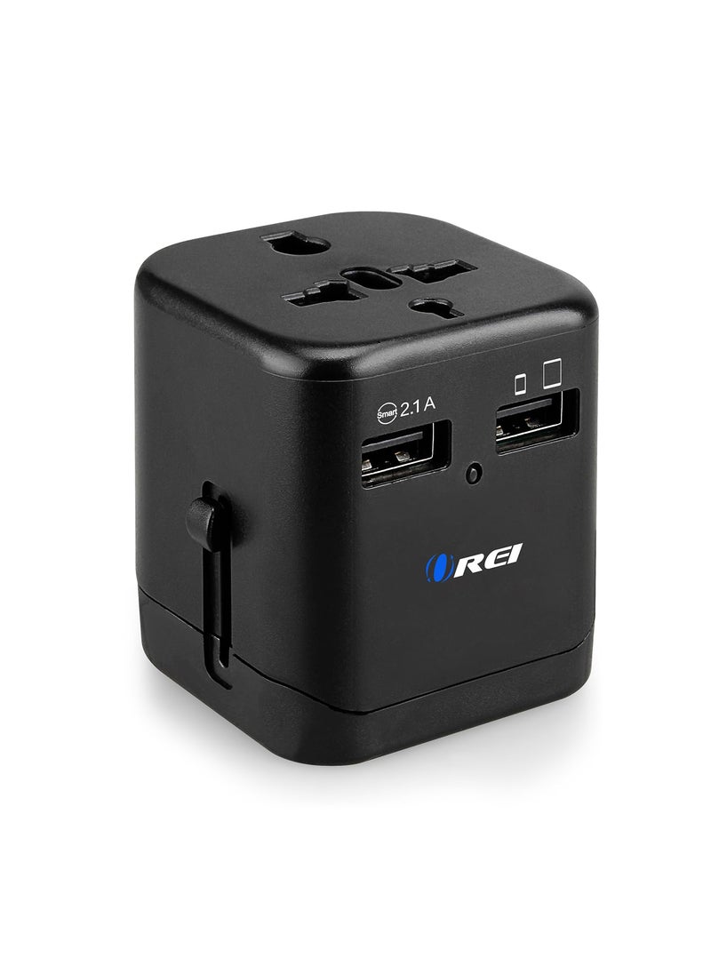 OREI OREI Worldwide Universal Travel Adapter with Dual USB Ports 21A Smart Plug Charging AllinOne 100V250V plug International plug Adapter for Cell Phones Tablets Camera 5 Years of Warranty  - Image 1