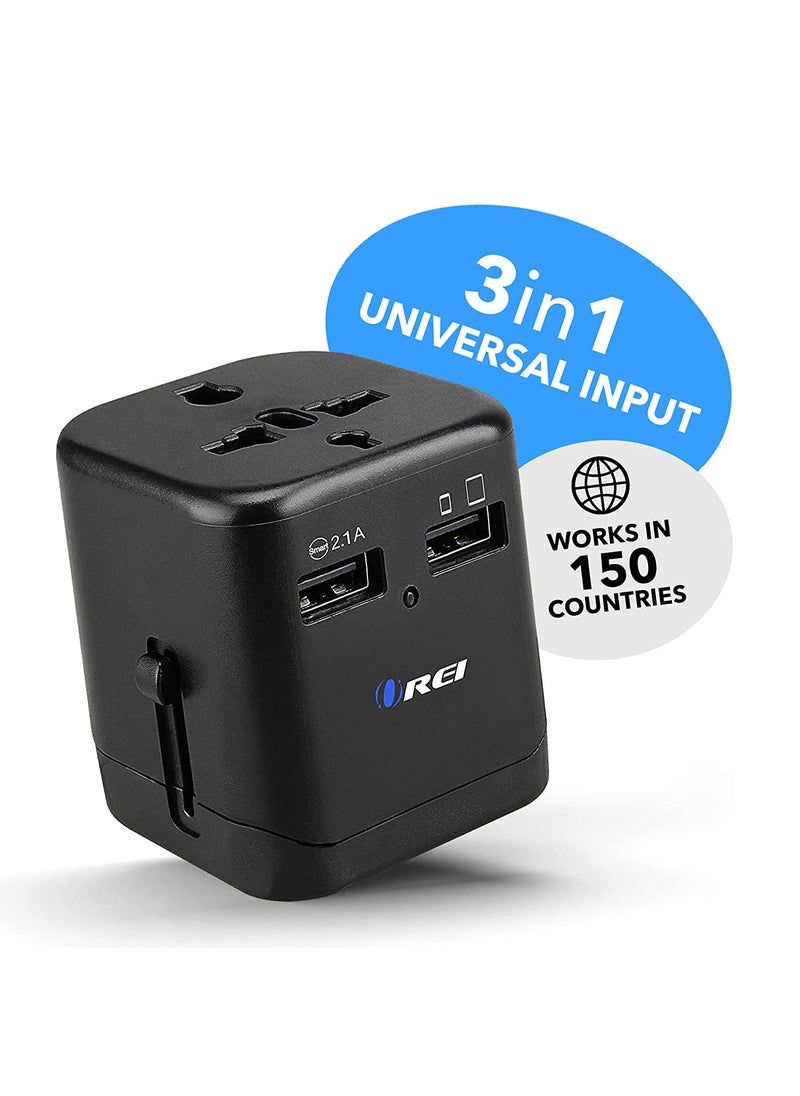 OREI OREI Worldwide Universal Travel Adapter with Dual USB Ports 21A Smart Plug Charging AllinOne 100V250V plug International plug Adapter for Cell Phones Tablets Camera 5 Years of Warranty  - Image 3