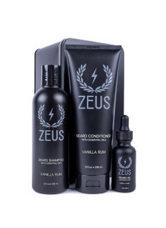 Zeus ZEUS Starter Beard Wash & Beard Oil Kit for Men, Soften, Hydrates, & Moisturizes Facial Hair (Vanilla Rum) MADE IN USA 