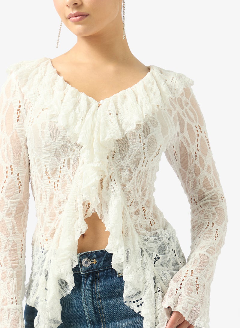 جينجر بلوزة بكشكش دانتيل - Image 3
