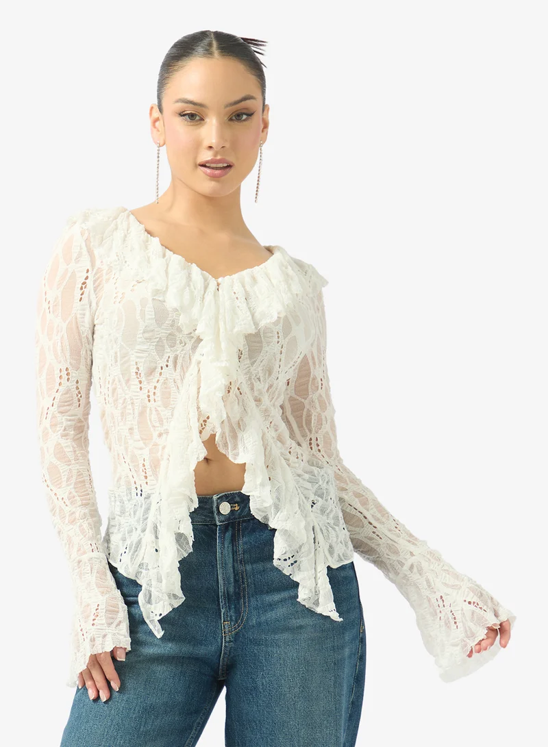 Ginger Lace Ruffle Detail Top