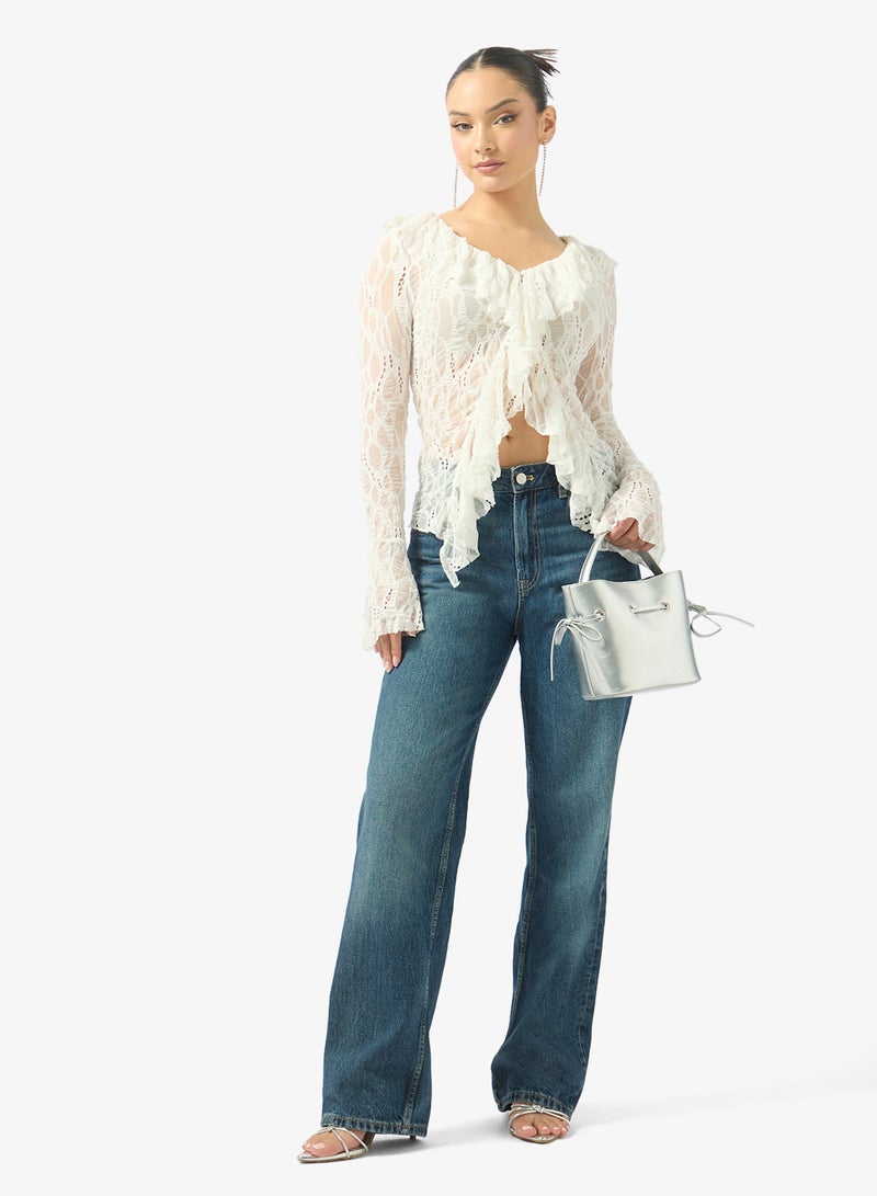 جينجر بلوزة بكشكش دانتيل - Image 4