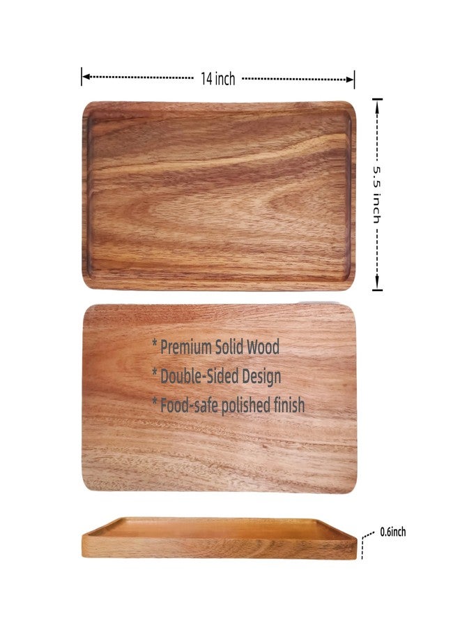 Zeqi Solid Acacia Wood Serving Trays and Platters (14'' x 5.5'') - Wooden Charcuterie Boards, Cheese Board, Acacia Wood Decorative Trays for Food, Bathroom, Home Decor (3, 14" x 5.5") - Image 4