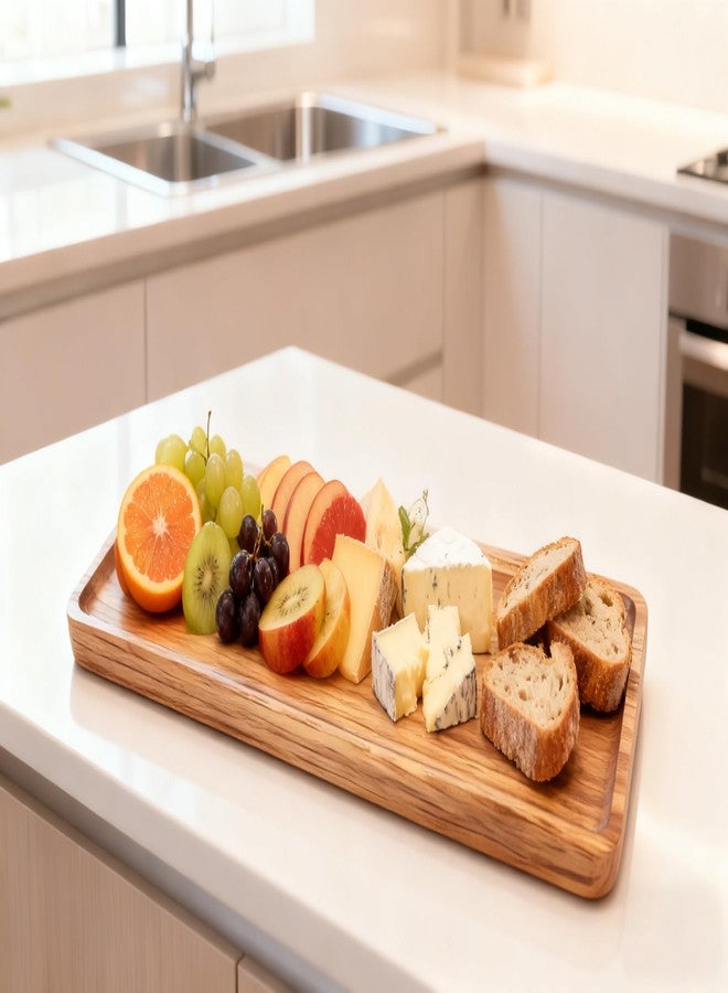 Zeqi Solid Acacia Wood Serving Trays and Platters (14'' x 5.5'') - Wooden Charcuterie Boards, Cheese Board, Acacia Wood Decorative Trays for Food, Bathroom, Home Decor (3, 14" x 5.5") - Image 5