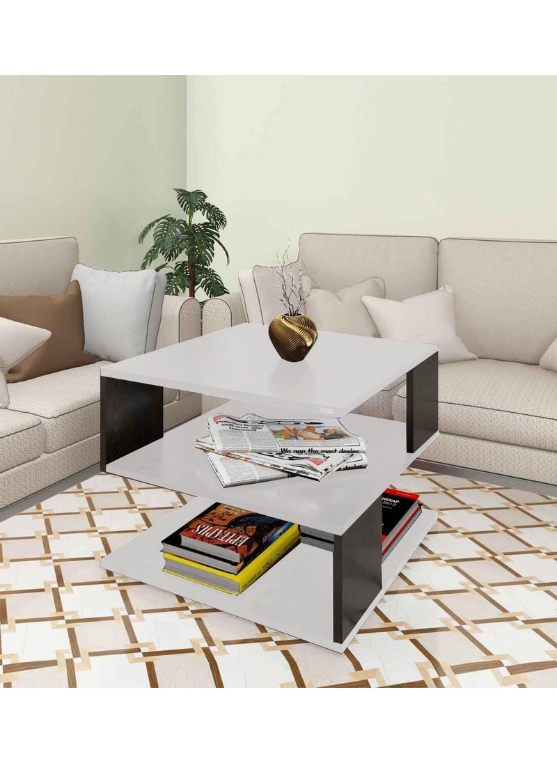 WIQOWEG WIQOWEG End Table Modern Bed Side Table Square 3 Tier Wood Coffee Table Storage Shelf Rack Living Room Bed RoomBrownWhite 