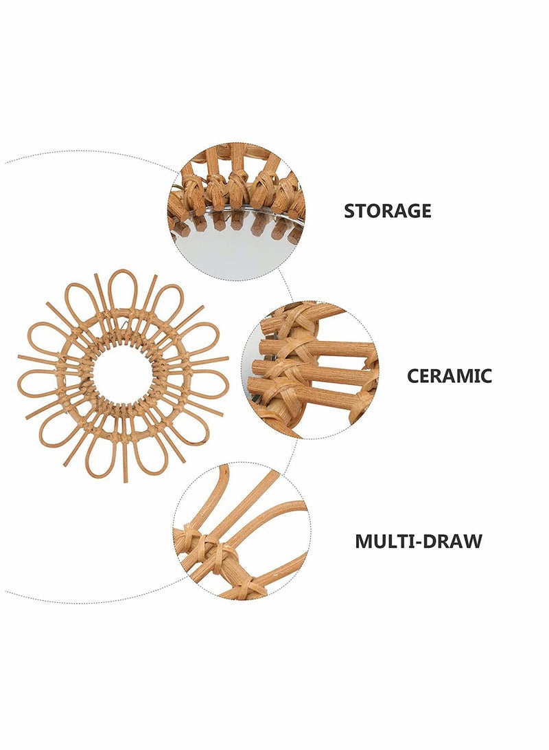 Excefore Rattan Wall Mirror Round Hanging Mirror Sunflower Circular Wall Mirror Decor Nordic Style Wicker Dressing Makeup Mirror Decor - Image 5